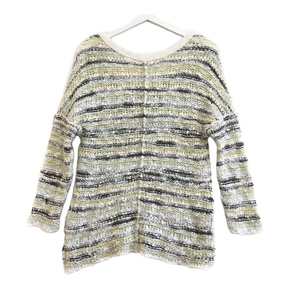 Free people marled Songbird V neck sweater in white/gray/yellow/aqua.size XS - Picture 3 of 9